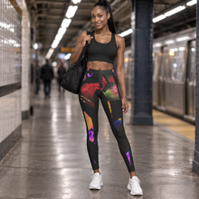 Load image into Gallery viewer, Floral Noir Butterfly Leggings — Bold Color-Block Yoga Tights