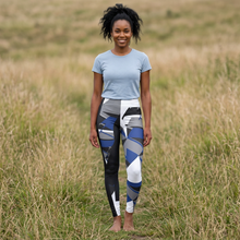 Load image into Gallery viewer, Abstract Blue &amp; Gray Athletic Leggings
