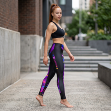 Load image into Gallery viewer, Floral Nightfall Leggings — Purple &amp; Blue Abstract Floral Print
