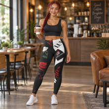 Load image into Gallery viewer, Roses &amp; Love Graphic Leggings — Women's Floral Valentine Print
